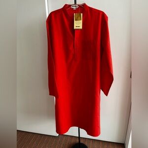 NWT FABINDIA Men's Orange 🍊 Woven 100% Khadi Cotton long Nehru Kurta L or M